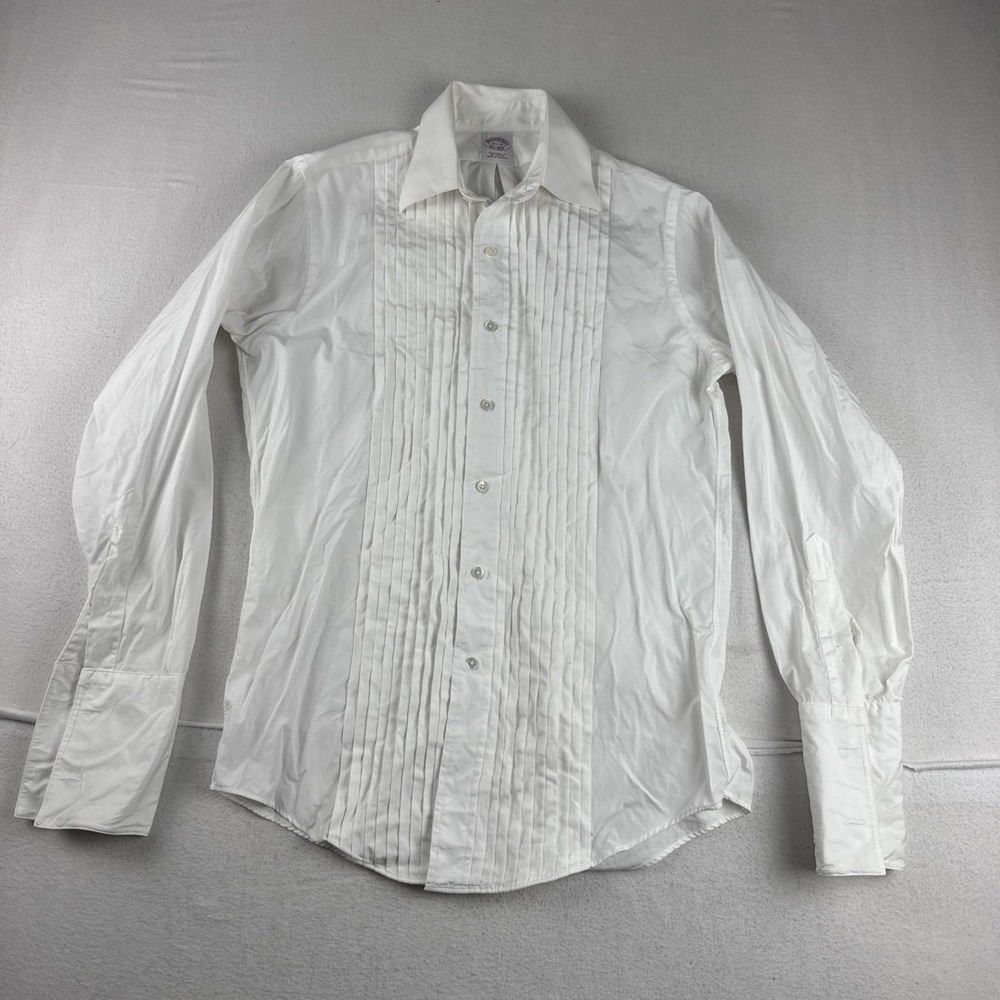 Brooks Brothers Mens White Tuxedo Shirt Pleated 14.5-33 French Cuffs formal